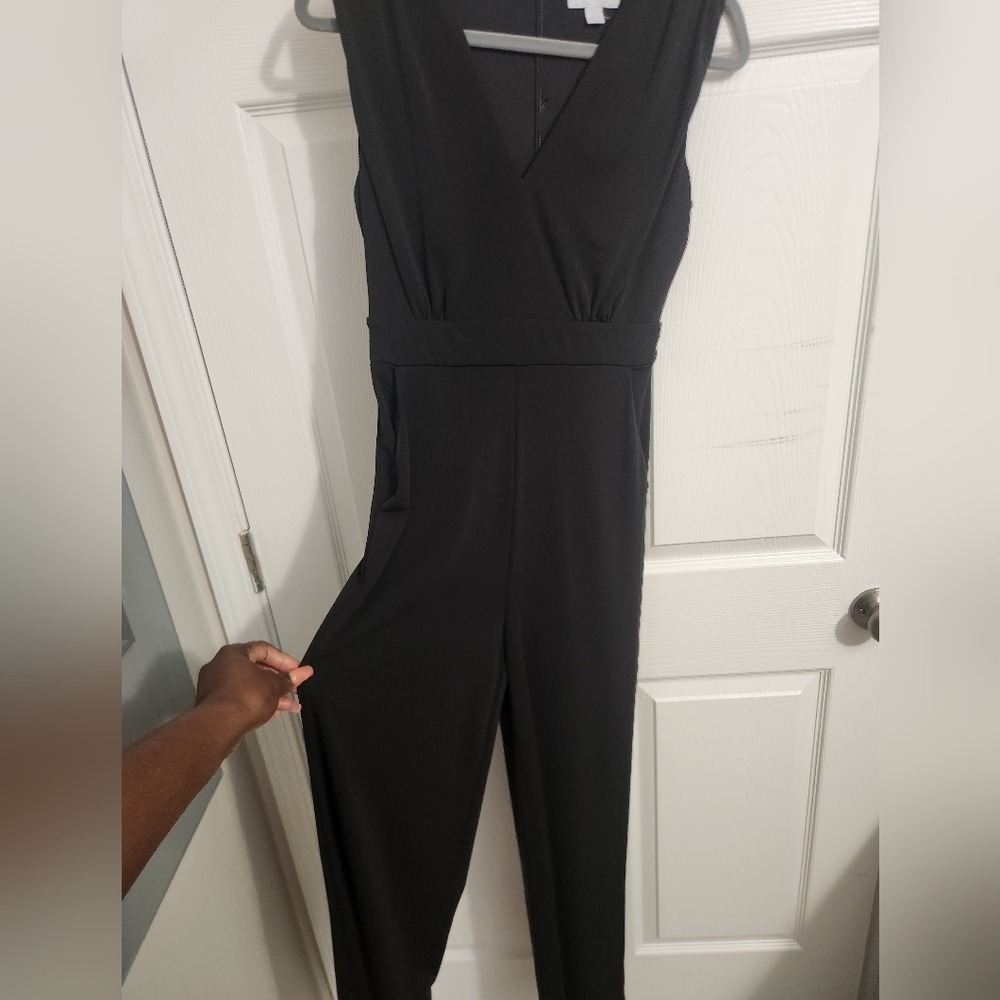 New York & Company Black Sleeveless V-Neck Jumpsuit with Waistband